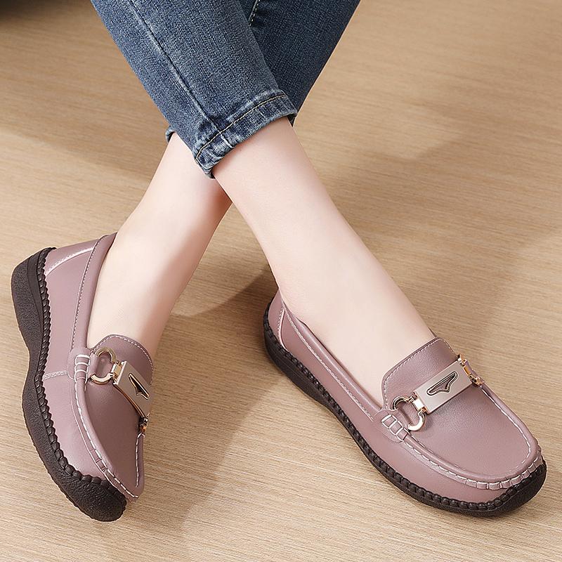 Einfache Damen Leder Loafer Fahr-Mokassins Bequeme Flache Schuhe Schwarz Lässige Slip-Ons Große Größen Schwarz Business Büroschuhe