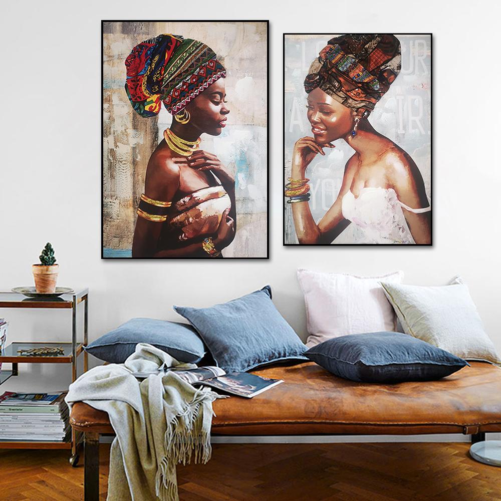 African Black Woman Print Oil Painting On Canvas Abstract Figure Posters Wall Art Pictures for Living Room Home Decor No Frame