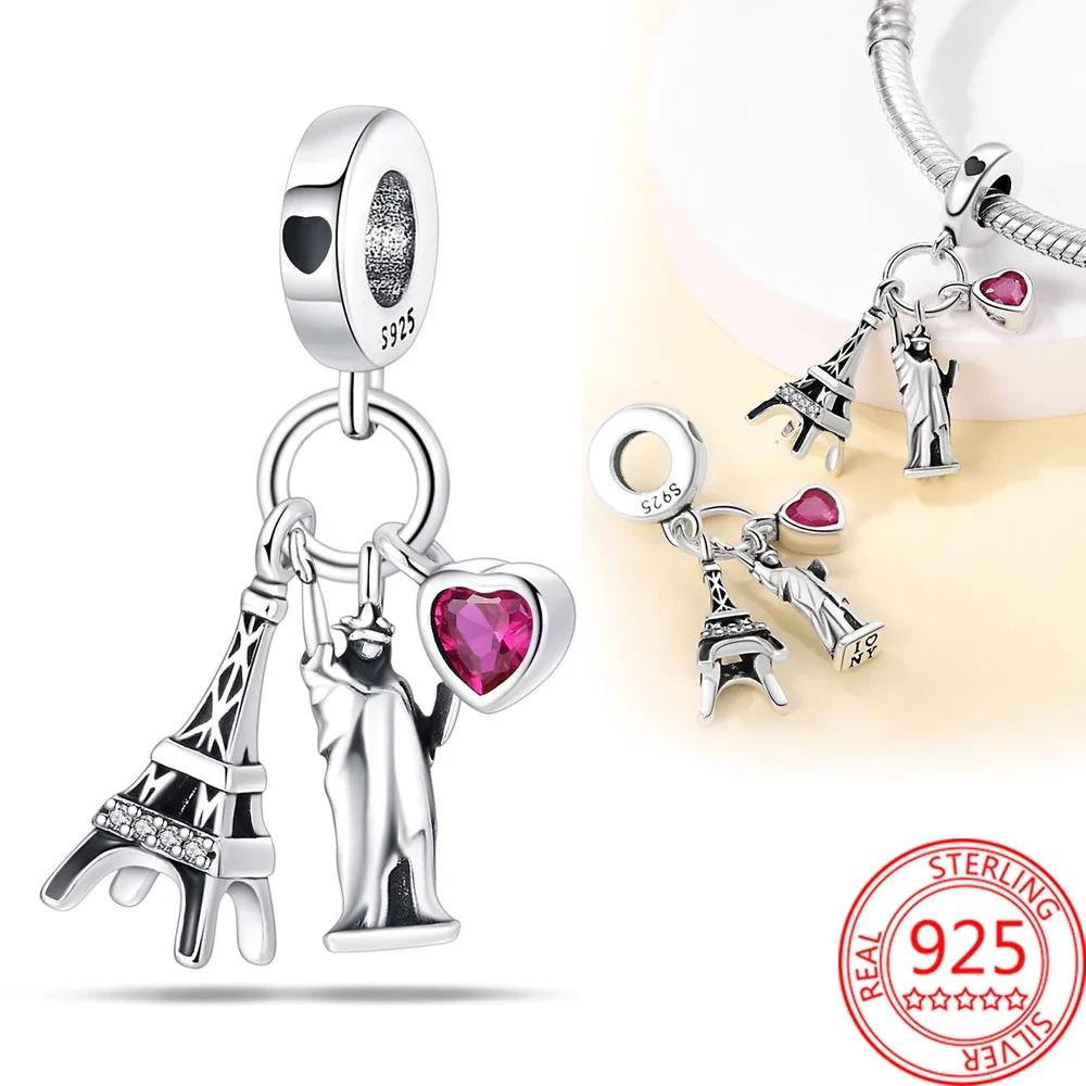 New Statue Of Liberty Charms Paris Eiffel Tower Car Travel Beads Fit Original Copper Bracelet Diy Fine Jewelry Gift