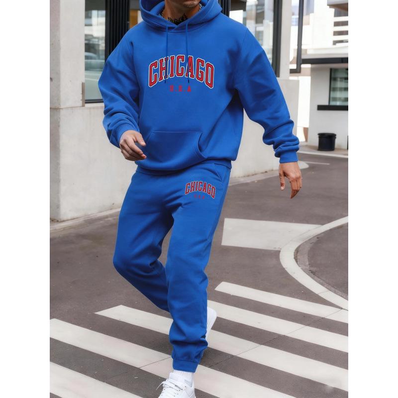Men's Athletic 2-Piece Hoodie & Sweatpants Set - Letter Print Casual Wear