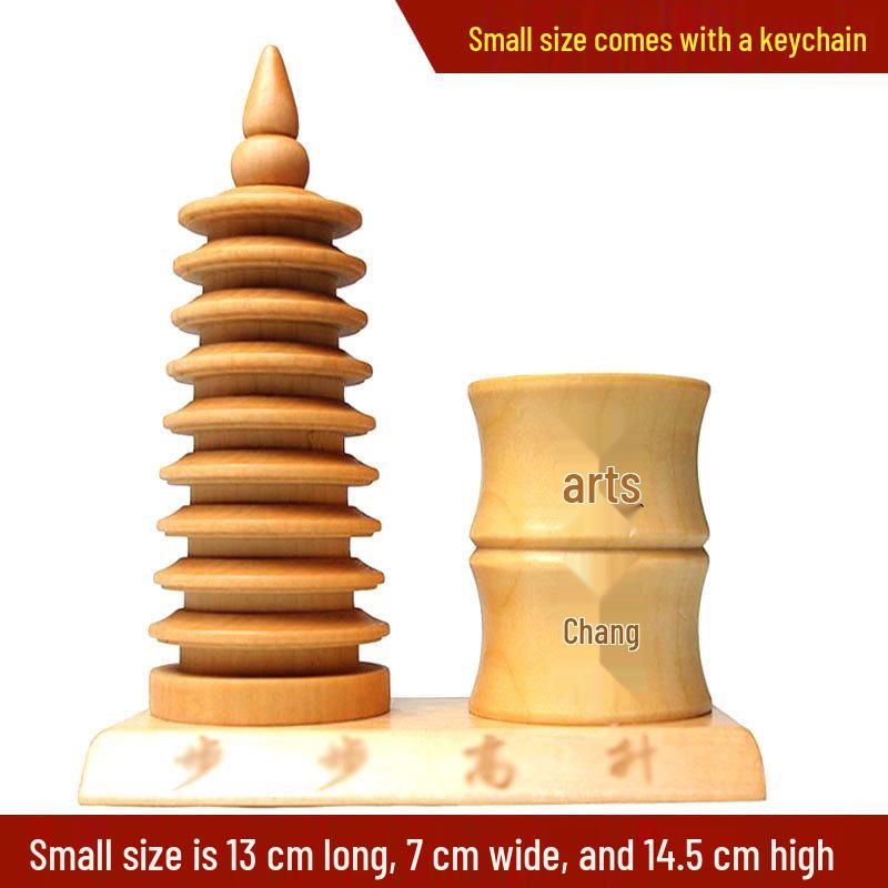 Nine-Layer Peach Wood Wenchang Tower Pen Holder Ornament Set with Free Shipping