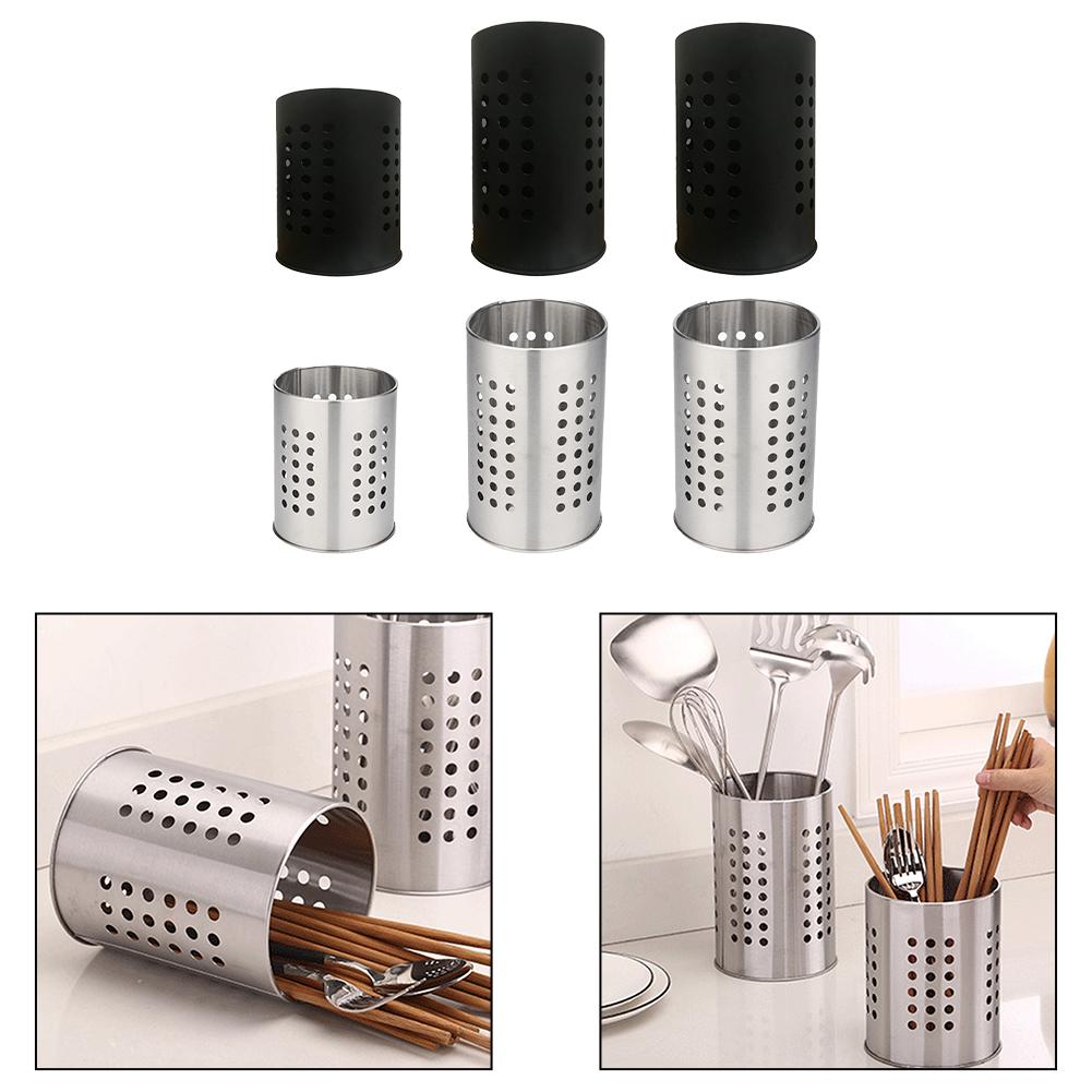 Space Saving Stainless Steel Kitchen Utensil Holder with Drain Hole Feature