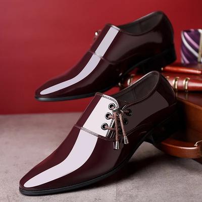 Men's Casual Leather Shoes 2025 Spring New Business Dress Shoes Fashionable Pointed Shiny Leather Men's Wedding Shoes