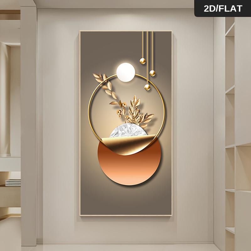 1 Stück moderne leichte Luxus-Stil Metallring-Dekorationsmalerei, Wohnzimmer-Eingangs-Hintergrundwandbild, Gold