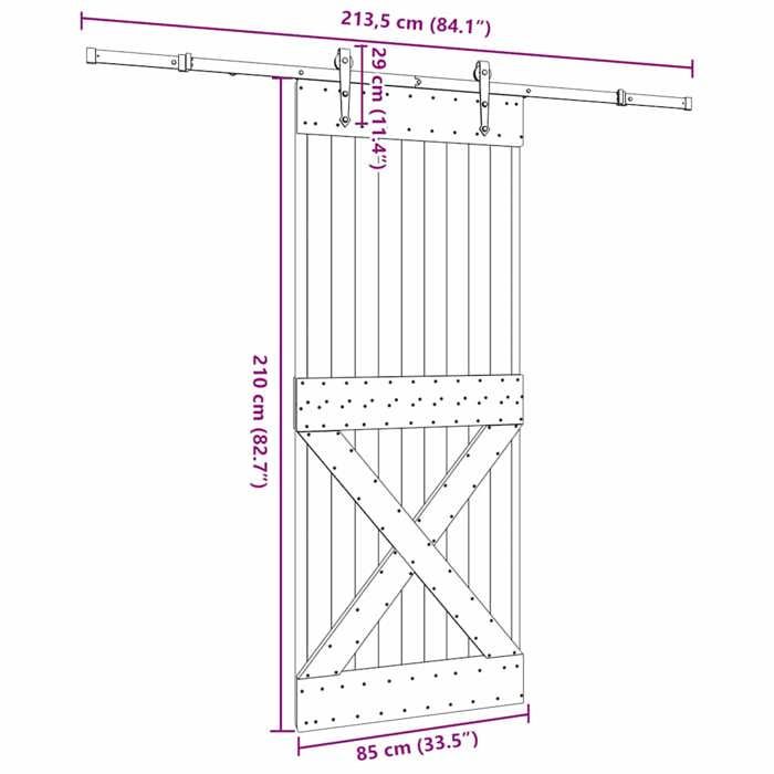 VidaXL Sliding Door and Hardware Kit 85x210 Cm Solid Pine 3332792