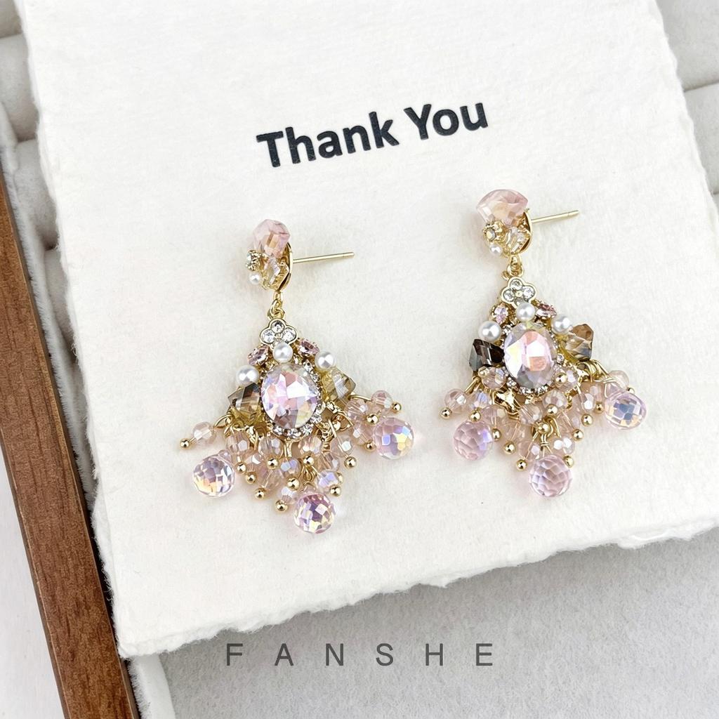 High-end Light Luxury Crystal Fringed Earrings Temperament Exquisite and Thin Earrings Niche Design Fashionable Ethnic Style Earrings
