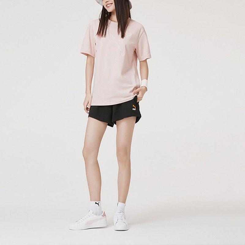 Puma Logo Embroidered Sports Casual Comfortable Breathable Round Neck Short Sleeve T-Shirt Women T-Shirt Rose-Pink 673412-47