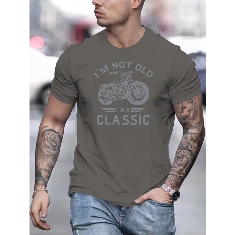Men's Classic Motorcycle Graphic T-Shirt - "I'M NOT OLD I'M A CLASSIC" Print, Round Neck, Short Sleeve, Casual Summer Tee Relaxed Fit, Vibrant Graphic