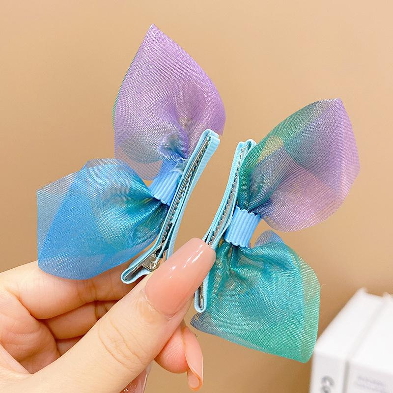 2PCS New Princess Gradient Color Bow Girls Hairpins Lovely Children Headwear Hairgrip Hair Clips Barrettes Hair Accessories
