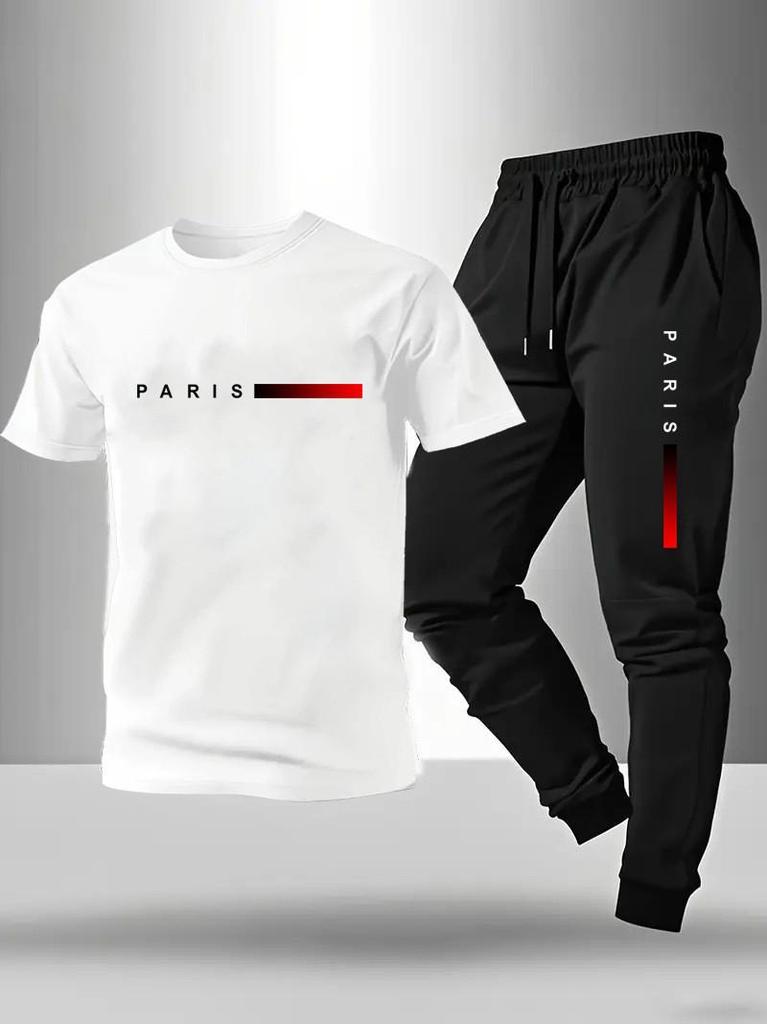 Men's Summer Casual Short Sleeve Sports Set: Handsome Loose Trousers Two-Piece Outfit