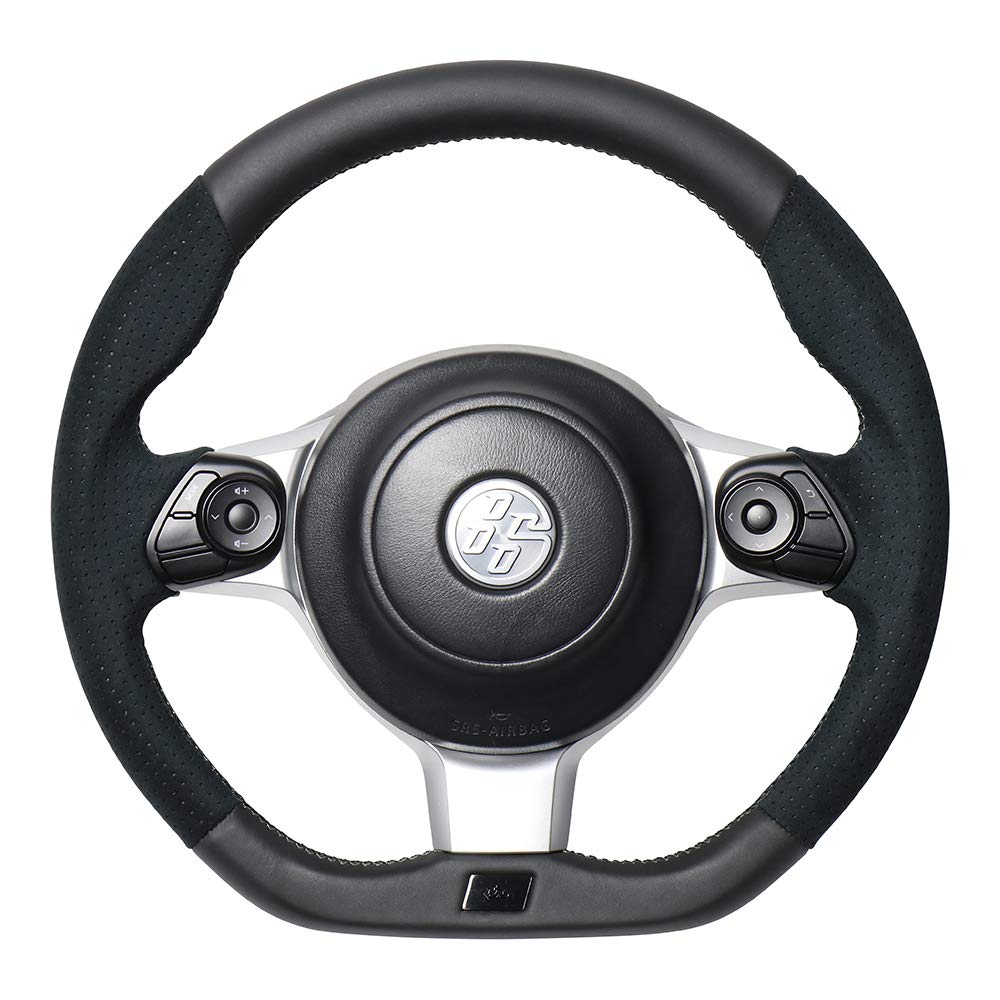 REAL Steering Wheel Toyota 86 Subaru BRZ GRMN GR GR Black Leather Black Ultrasuede with Black Euro [for (late ZN6) / (late ZC6) / / / Sport] & (Silver