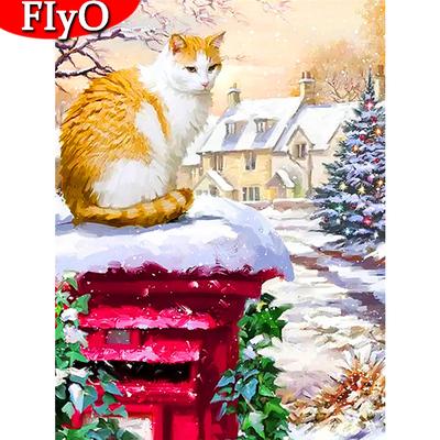 Pittura Diamante Gatto Trapano Tondo Completo 5D Mosaico Diamante Strass Immagini Animale Neve Kit Artigianale Decorazione Casa