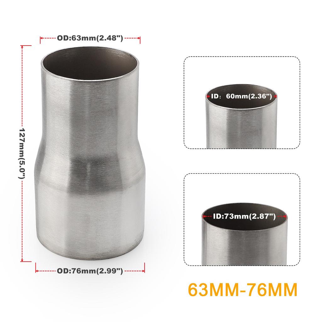 Nerezový redukční rukáv výfukové trubky OD 51mm-76mm 57mm-76mm 5stupňový redukční adaptér Spojka sacího potrubí