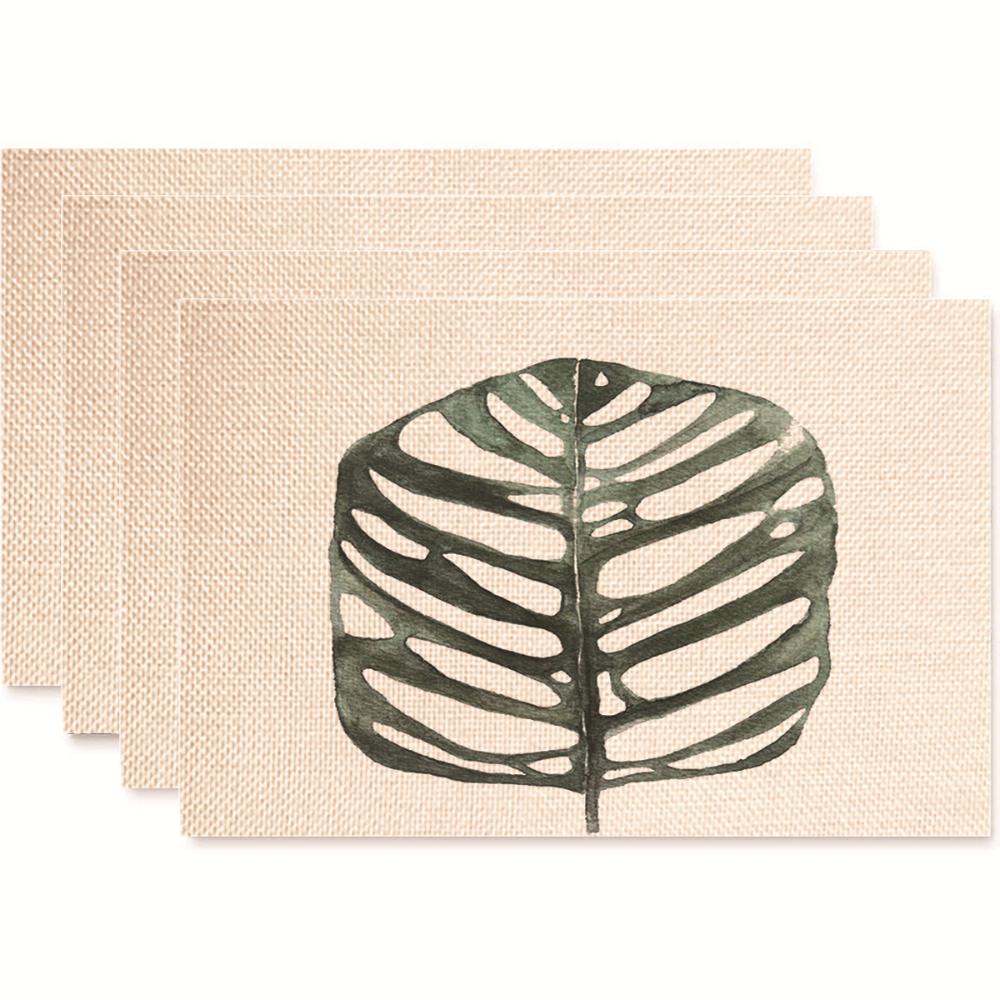 Monstera Design Linen Placemat Heat Resistant Dining Table Mats for Plant Lovers Horticultural Theme Tableware Mats Daily Use