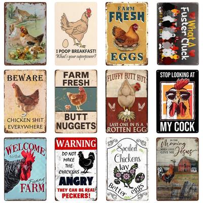 Vintage Chicken Sign Farm Fresh Eggs Chicken Decor for Farmhouse Yard Fence Chicken Coop Sign Outdoor Decor 8x12 Inch