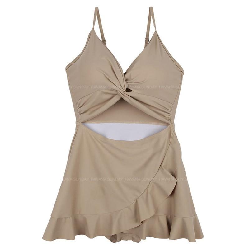 Modest One-Piece Swimsuit Women With Tummy Control Skirted Design Korean Style Vacation Swimwear