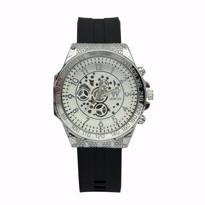 JYL Men's Watch Student Fake Three-eye Hollow Silicone Strap