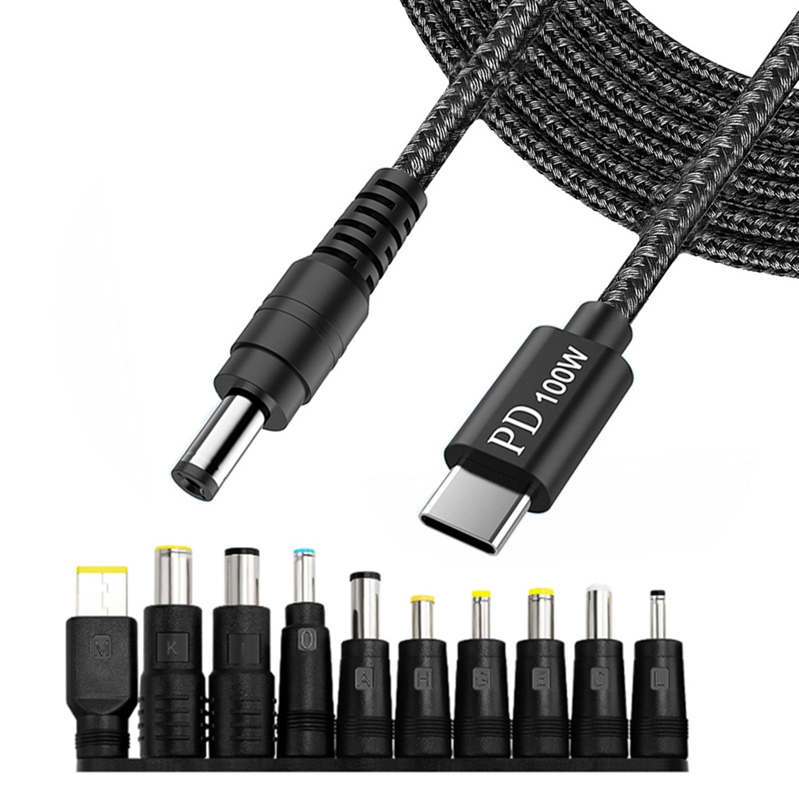 

USB C to DC5521 5.5x2 Adapter Cable 100W with 10 Connection Tips for Electronic Devices Power Charging Cord 200CM