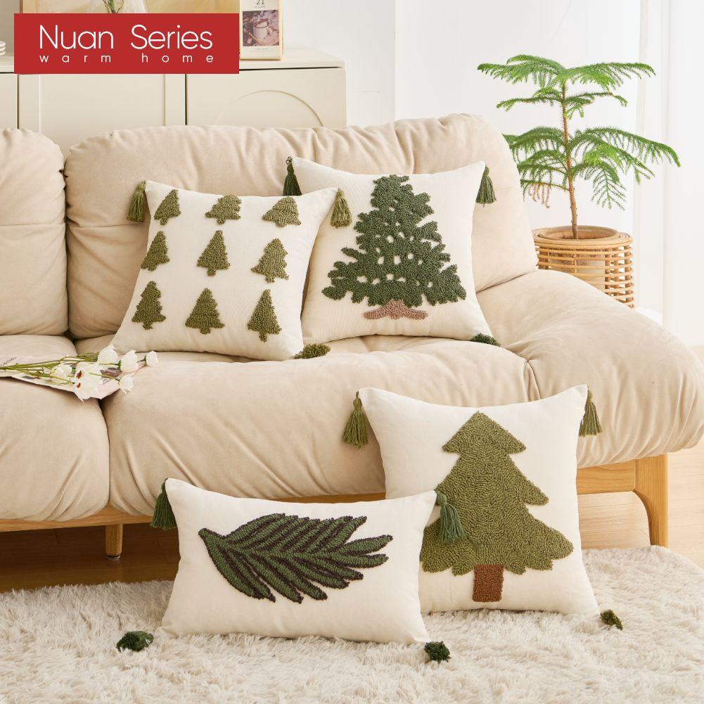 1 шт. Серия Nuan Рождественский стиль Вышитая наволочка Удобная для дома Наволочка для дивана Гостиная Спальня Домашний декор W45cm x L45cm