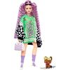 Barbie Poupée Mannequin Extra N° 18 Avec Robe En Jersey Et Veste Oversize À Carreaux, Très Longs Cheveux, Figurine Chiot Et
