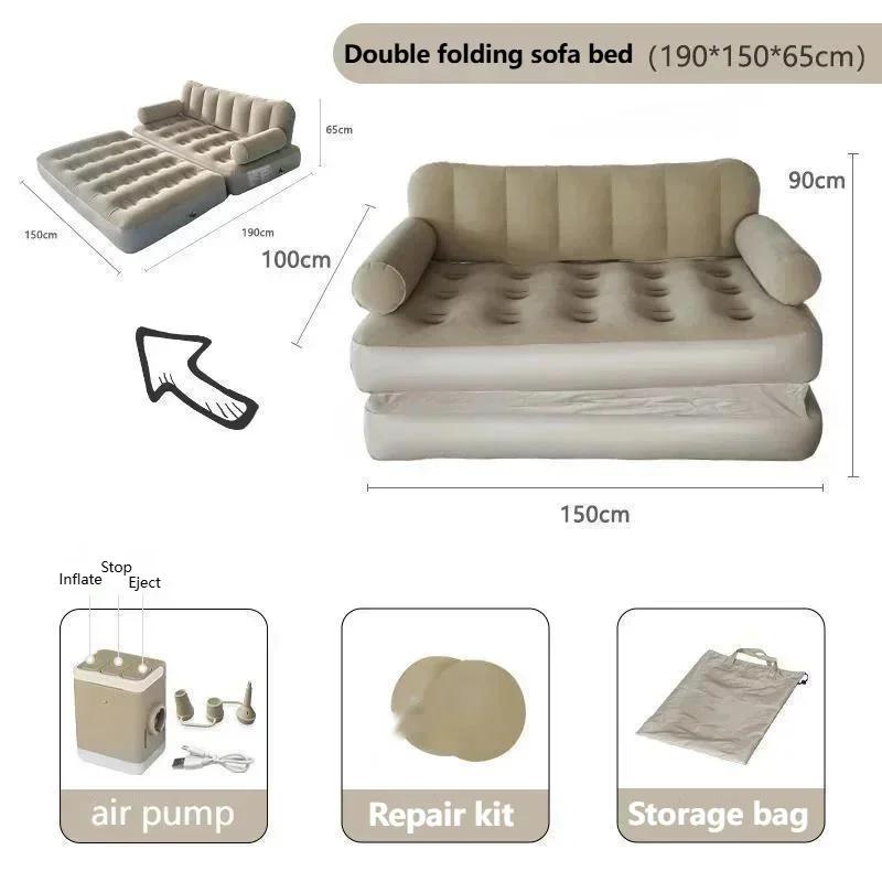 Outdoor Camping Folding Inflatable Sofa With Heightened Backrest And Automatic Thickening For Napping Home Inflatable Sofa Bed