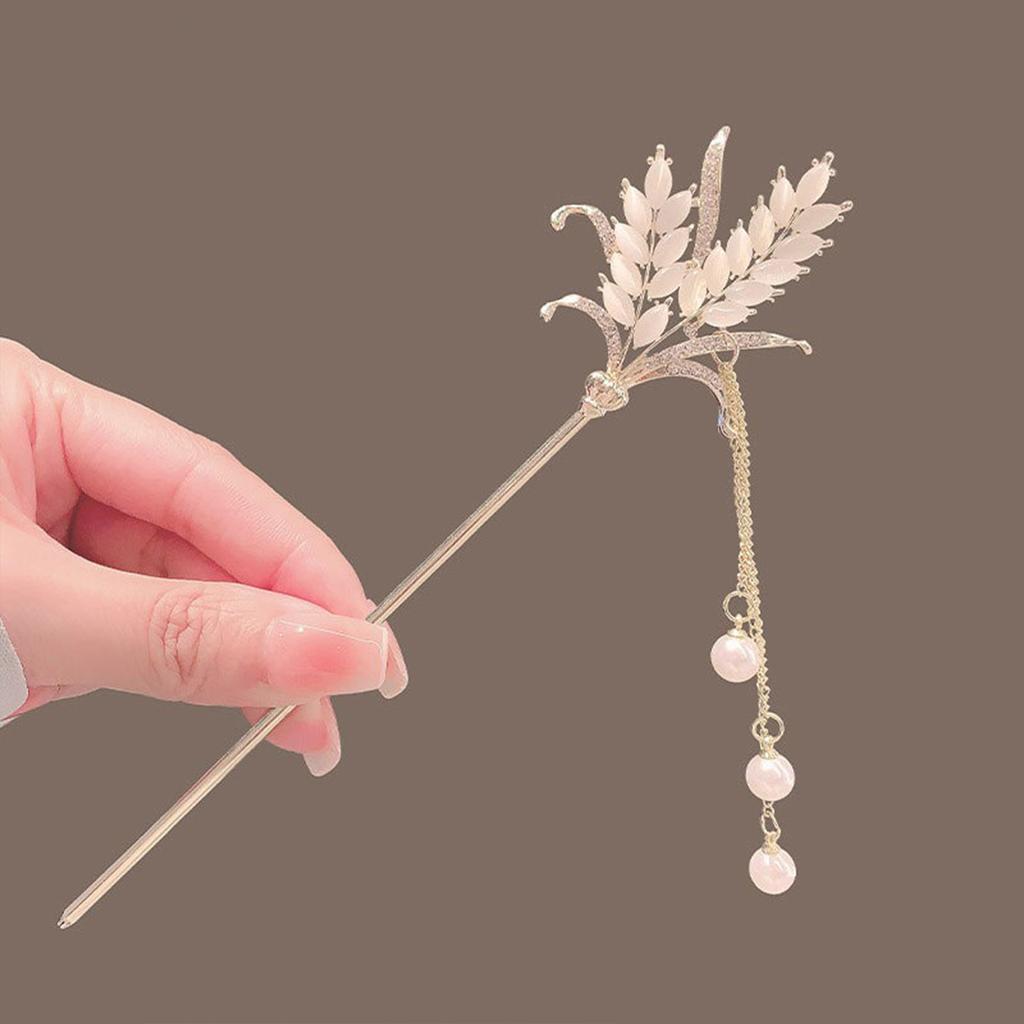 Chinese Style Vintage Hairpin Elegant Flower Vine Jade Stone Hair Stick Hanfu Cheongsam Evening Dress Hair Decor Accessories