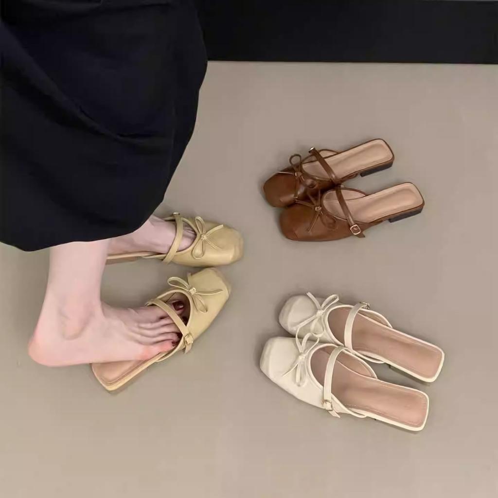 French retro bag head half slippers women's outer wear 2025 summer new thick heel one word with sandals lazy muller shoes