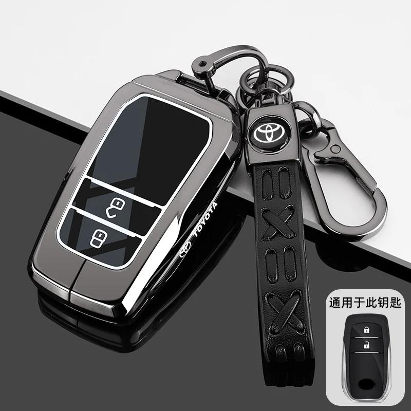 Zinc Alloy Leather Car Key Case Cover Shell for Toyota CHR Hilux Fortuner Land Cruiser 200 Camry Corolla Crown RAV4 Highland