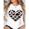 European Size Valentine Day Dinosaur Heart White Women'S Short-Sleeved Crew Neck T-Shirt | Printed Top, Holiday Clothing