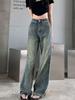 2000s Vintage Lengthen Straight Jeans Women Chic Korean High Waist Washed Denim Pants Female Elegant Streetwear Loose Wide Leg Trousers