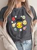 Women Smile Face Print T-Shirt Cute Cartoon Graphic Tee Crewneck Short Sleeve Casual Summer Tops Yellow Summer Tees