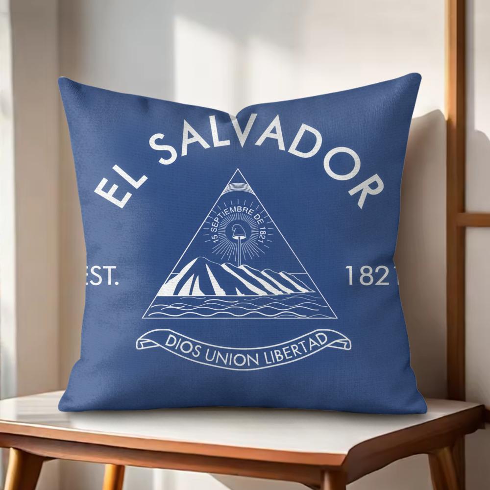 El SSalvador Flag Cushion Cover Natural Linen Organic Fabric DoubleSided Printing Couch Pillow Covers Home Decor