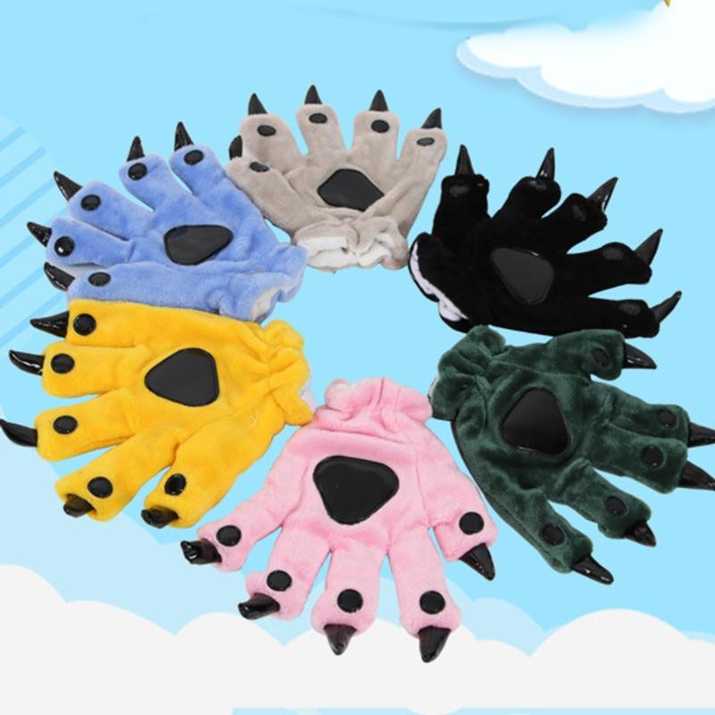Plush Dinosaur Paw Gloves Cartoon Cute Animal Hand Gloves Animal Paw Warm Gloves Cosplay Tool Costume Party Accessories