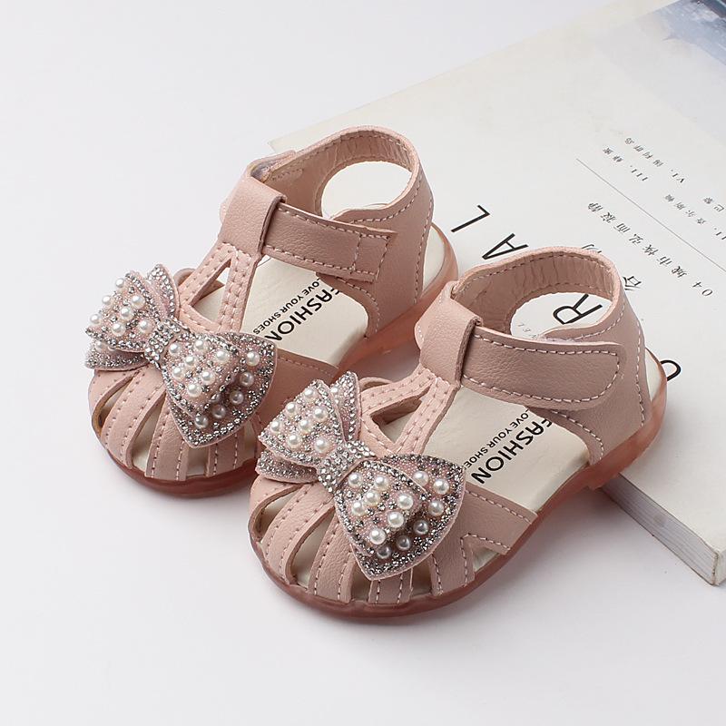 Sandals Summer 0-2 Year Old Infant/Toddler Shoe Non Slip Soft Sole Walking Shoe Pearl Princess Shoe Sandals for Girls Kids Shoes