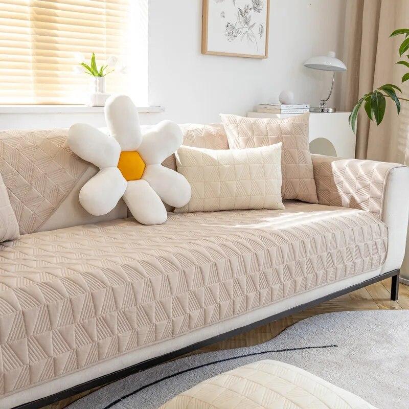 Thick Plush Sofa Covers Non-Slip Weaving Pattern Sofa Mat Solid Color Sofas Towel Couch Slipcover Pad for Living Room Protection