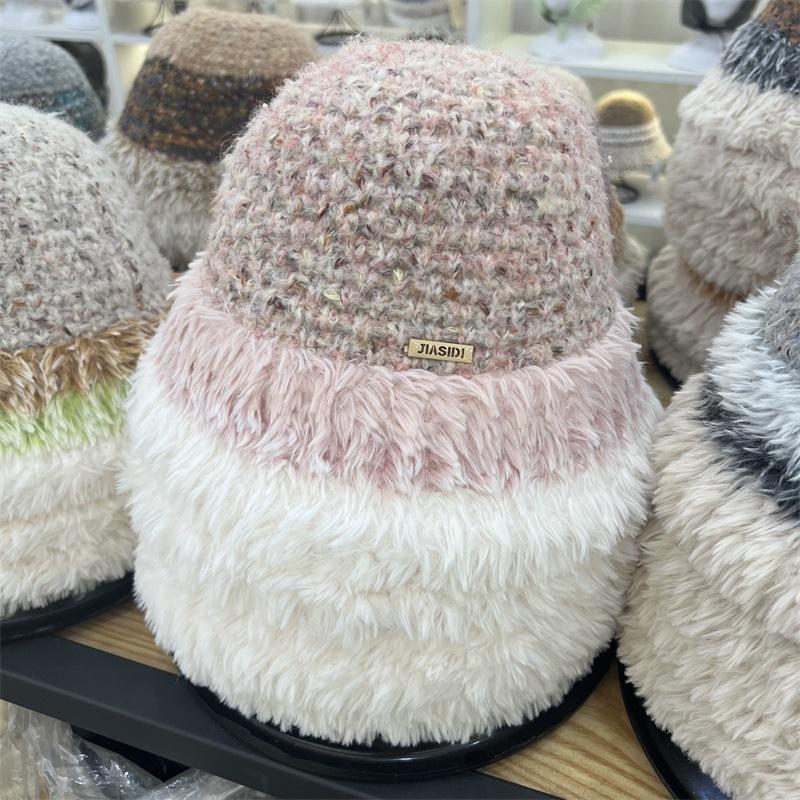 Plush Knitted New Autumn and Winter Striped Thickened Fisherman's Hat Children's Ear Protection Cold Personalized Bucket Hat Tide