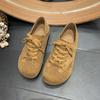 Fashion Suede Front Lace-up Flat Shoes Autumn New Round Toe Deep Mouth Non-slip Wear-resistant Single Shoes