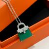 100% Pure 925 Sterling Silver Lock Bag Shape Necklace For Women 5a Zircon Green Chalcedony Clavicle Chain Pendant Luxury Jewelry