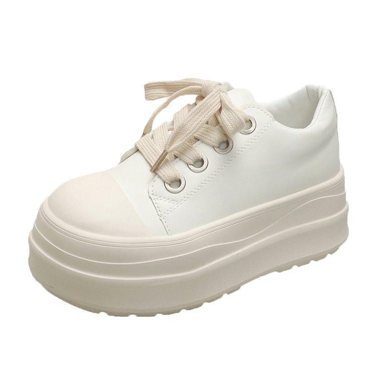 Fashion tribe thick sole heightening simple lace-up casual board shoes women's 2025 autumn new sports shoes little white shoes tide