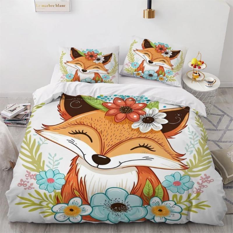 3D Cartoon Fox Pattern Bedding Set Home Decoration Duvet Bedding Gift for Children and Teenagers