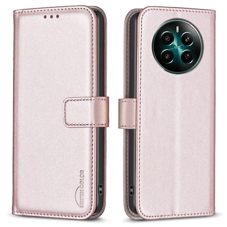 

BF17 For Realme 12+ 5G Case PU Leather Folio Magnetic Clasp Stand View Phone Cover - Rose Gold