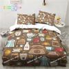Coffee Pattern Bedding Set Printed Duvet Cover Sheet Pillowcase Bed Soft Quilt Cover Full Queen King Size Adult Kid Bedroom Gift