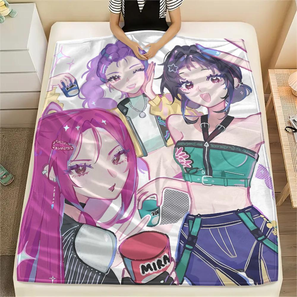 1PC Kpop Demon Hunters Print Flannel Blanket, High Quality All Seasons, Home Decor, Warmth and Comfort, Perfect for Christmas Gifts
