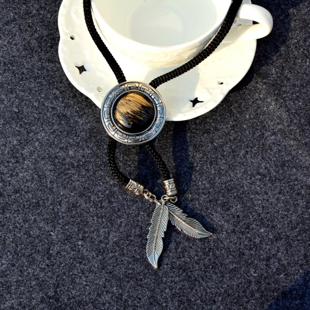 Round Bolo Tie Western Cowboy Shirt Imitation Gem Pendant Vintage Star Necklaces For Men Women