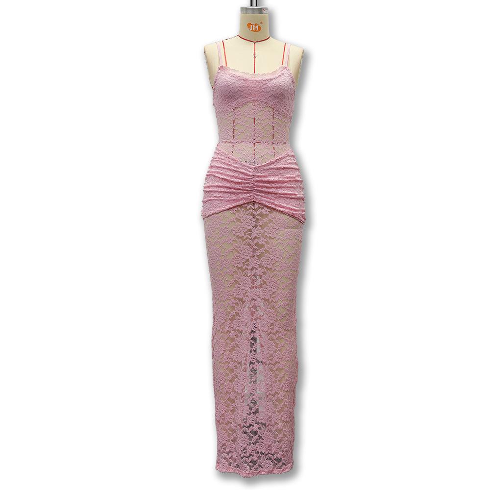 Spring 2026 Sexy Lace Trim Slim Fit See-through Dress - Spicy Girl Style