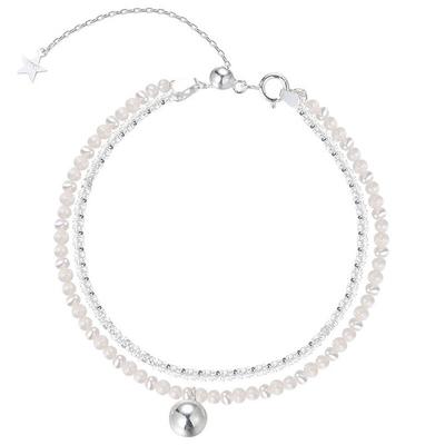 925 Sterling Silber Doppel Schicht Runde Perle Perle Charme Armband Armreif Für Frauen Mädchen Partei Koreanische Schmuck Zubehör Sl128
