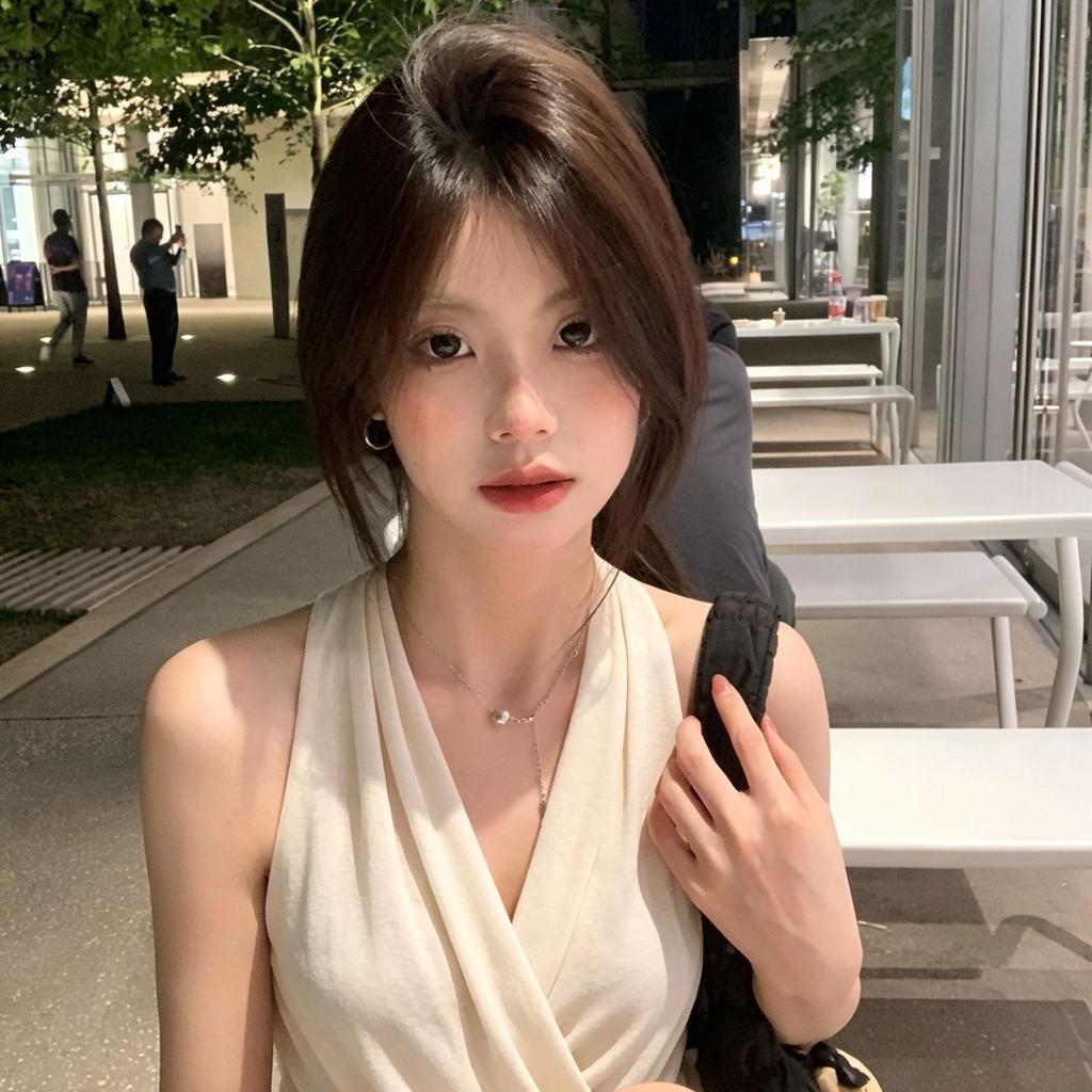 French Casual Style Deep V-neck Cross Neck Vest Women's Summer New Drape Thin Lazy Sleeveless Top