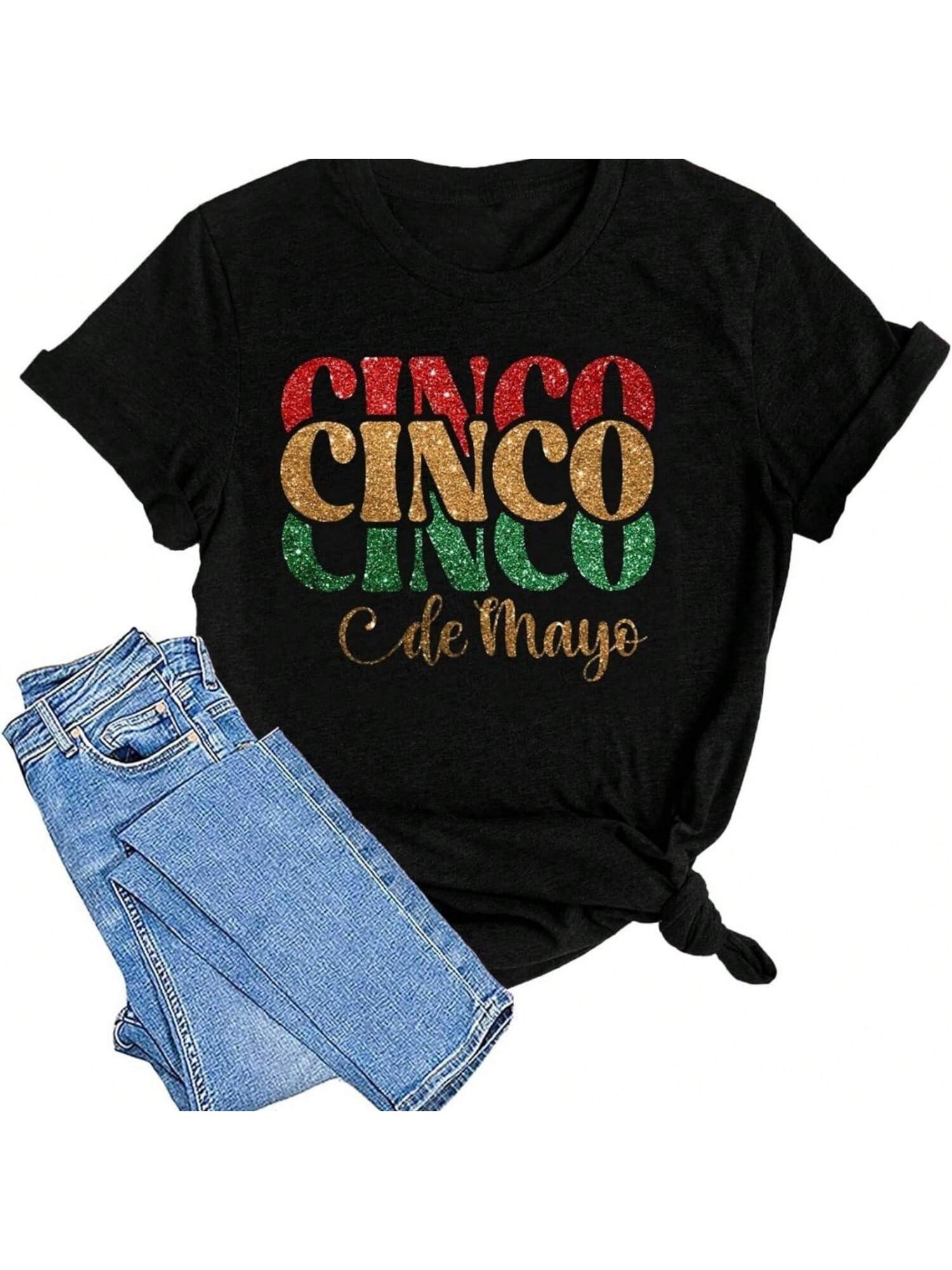 Cinco De Mayo Shirts For Women Cinco Cinco Cinco De Mayo T-Shirt Funny Fiesta Shirts Mexian Party Tops S