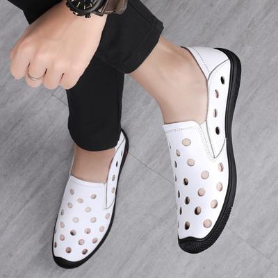 Round Head Hole Shoes Men's Shoes Casual Cowhide Shoes Men's Sandals Men's Medium One-pedal Overshoes