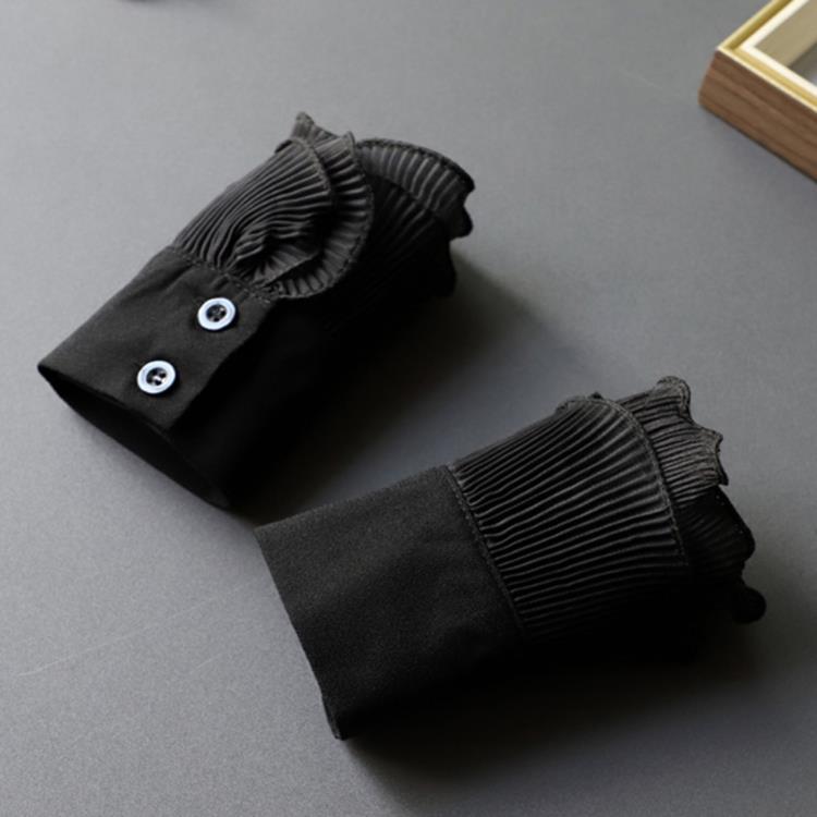 White Fake Sleeve Cuff DIY Ruffle Detachable Cuffs For Women Sweater Button Black Decorated Lace Cuff Fake Sleeves Tie